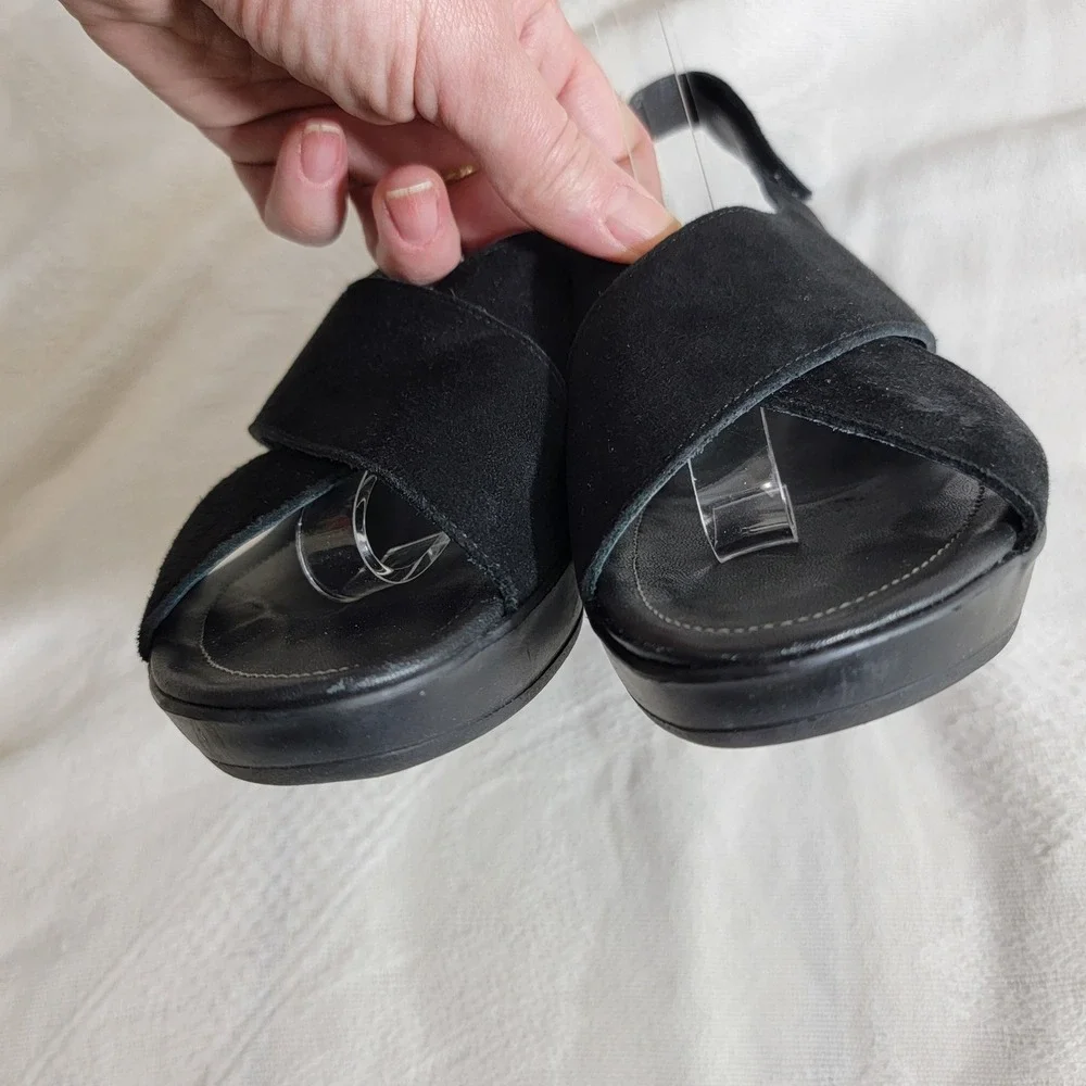Mephisto Air-Relax‎ Black Suede Wedge Criss Cross Sandals 37 Portugal Slingback